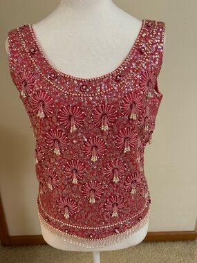 Embellished Pink Beaded Sleeveless Top